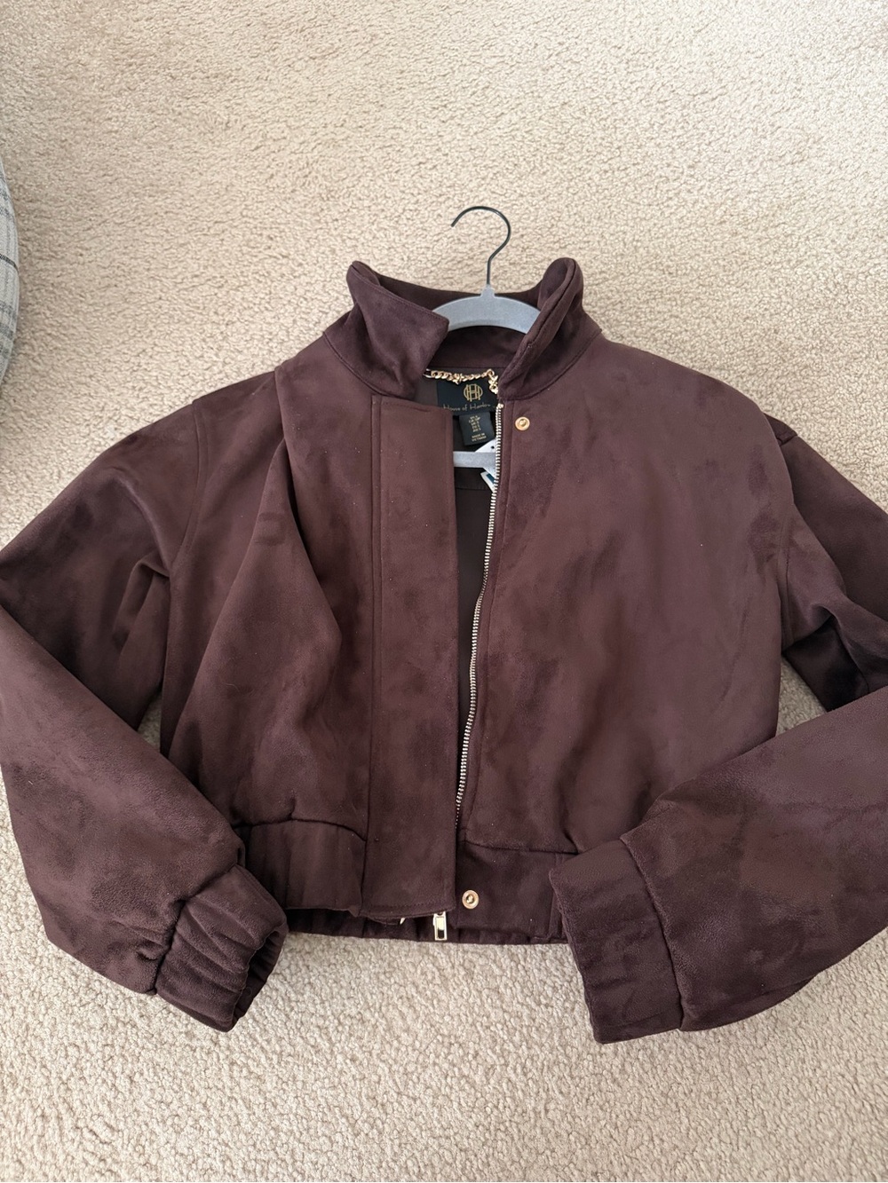 House of Harlow 1960 Chocolate Brown Suede Bomber Jacket